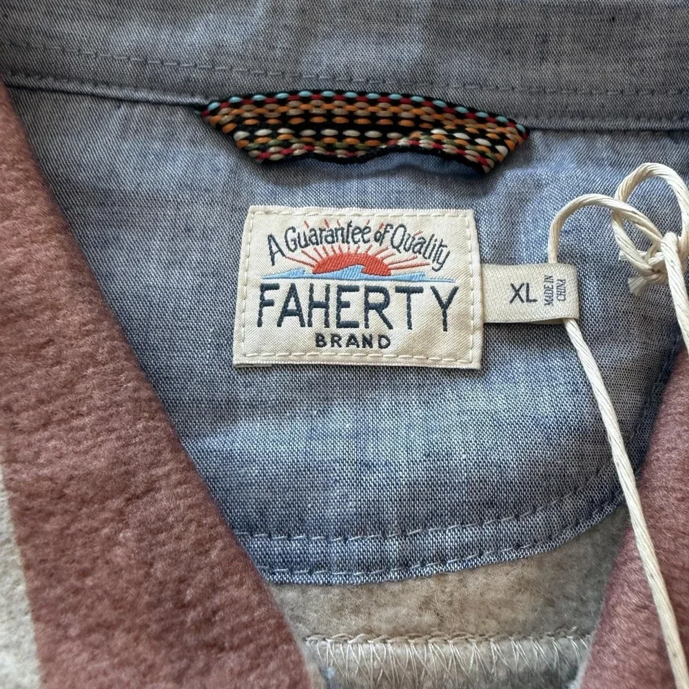 Faherty Mens XL Canyon Overshirt Thunderbird Fleece Jacket Beige MKG2008-THF